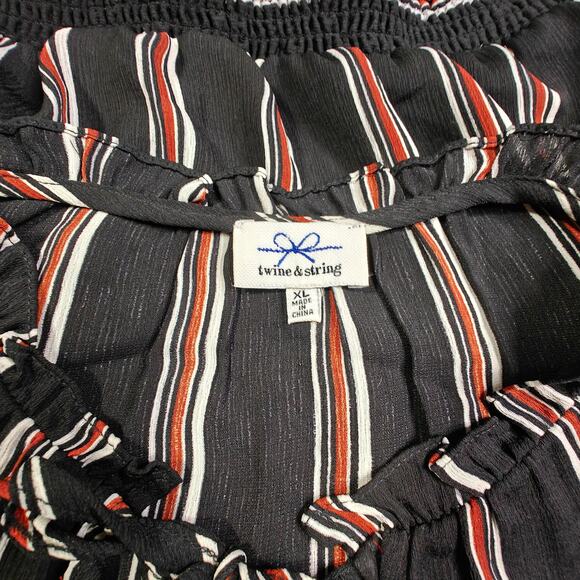 Twine & String Black Brown White Striped Peasant Blouse Size XL NEW - Picture 6 of 8